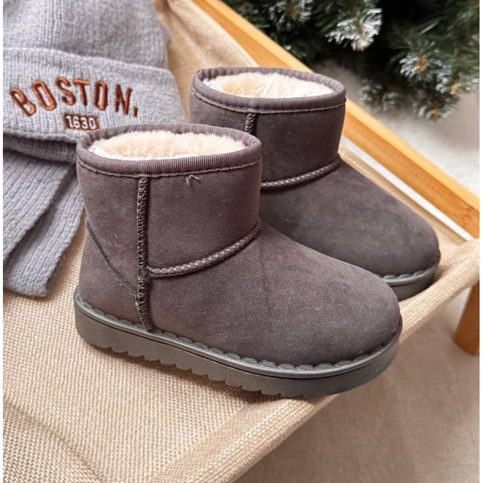 Угги дитячі зимові FN з еко-нубуку, сірі - теплі черевики з хутром