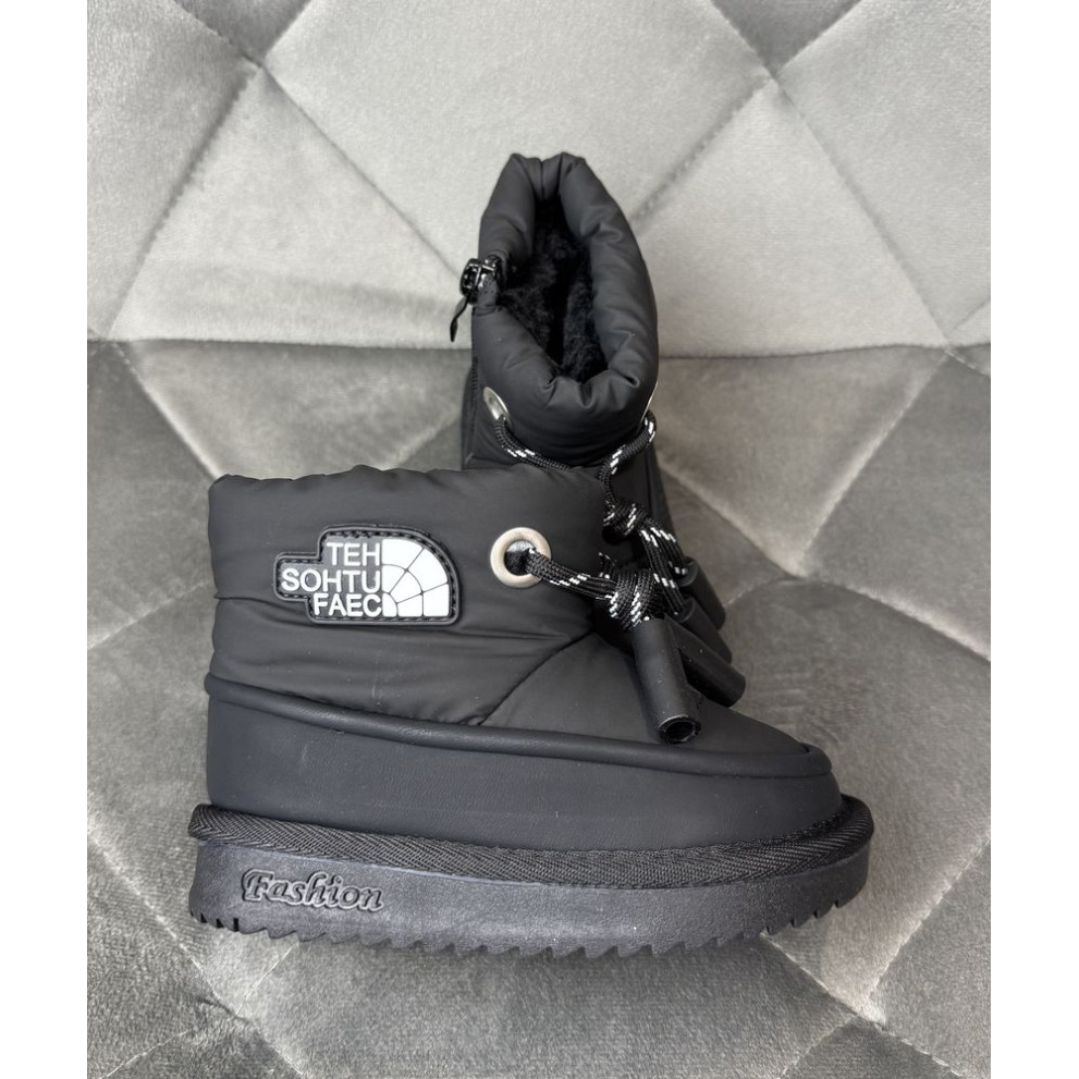 Дитячі зимові черевики з хутром TSF чорного кольору - теплі м'які черевики з блискавкою