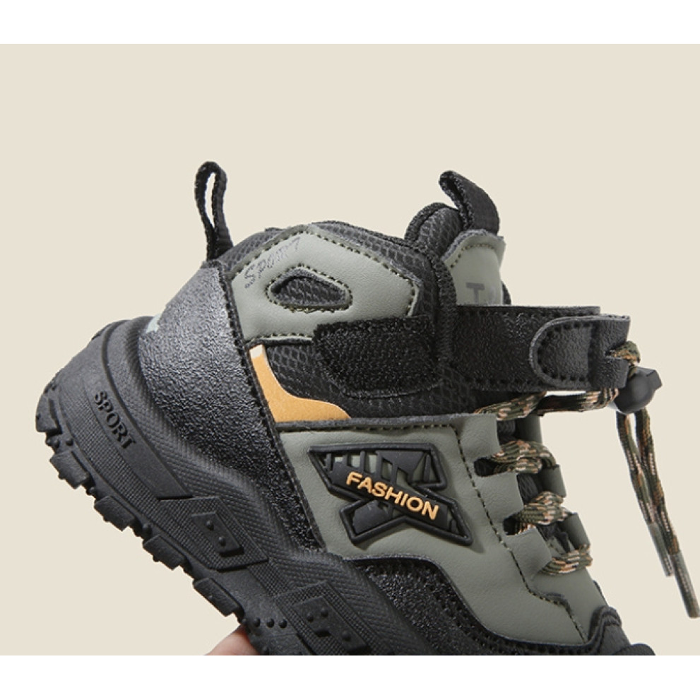 Купити дитячі високі кросівки хайтопи T-X 668 для хлопчика та дівчинки кольору хакі весна-осінь з липучкою та нековзною підошвою Купити дитячі високі кросівки хайтопи T-X 668 для хлопчика та дівчинки кольору хакі весна-осінь з липучкою та нековзною підошвою