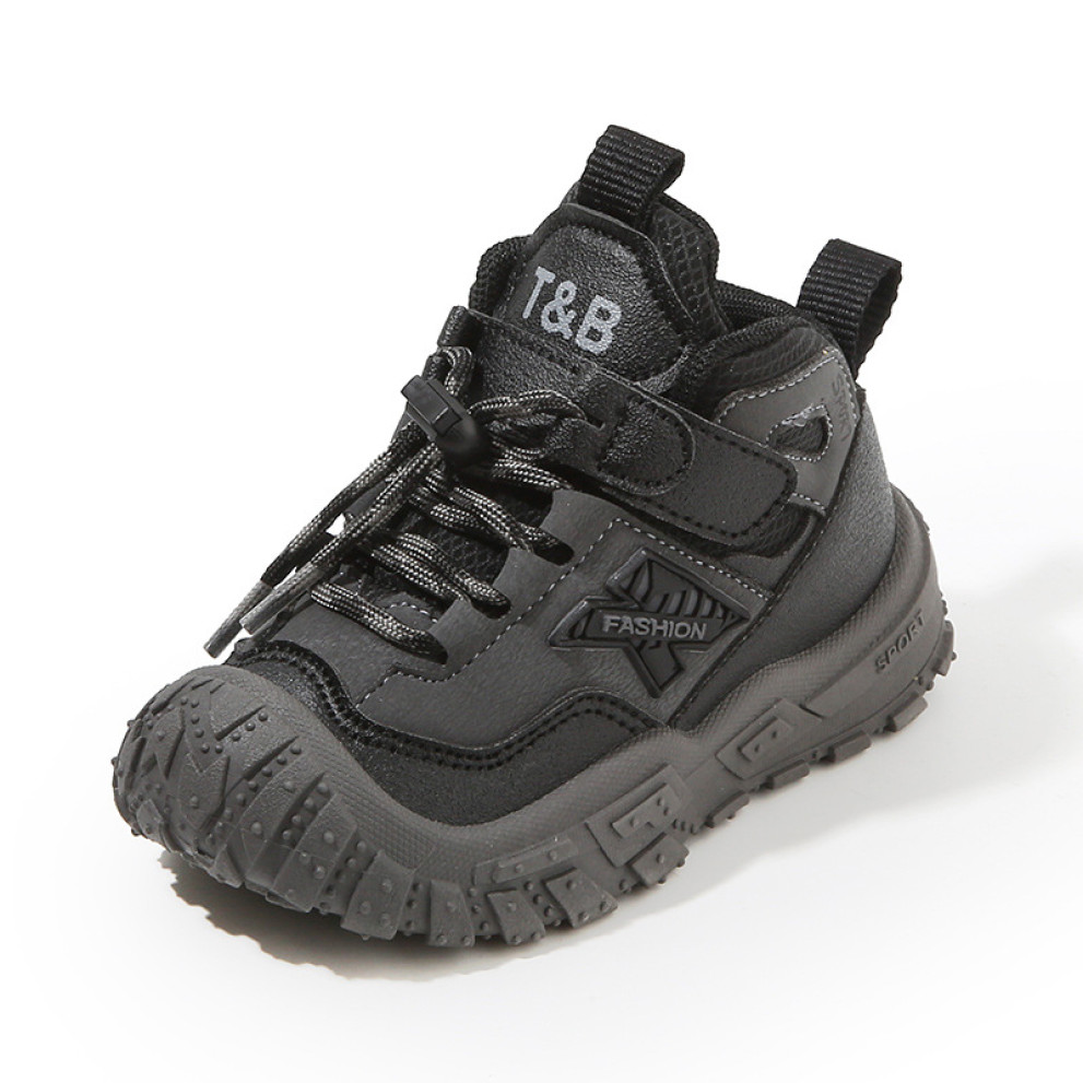 Купити дитячі чорні високі кросівки T-X 668 для хлопчиків та дівчаток весна-осінь з липучкою та нековзною підошвою