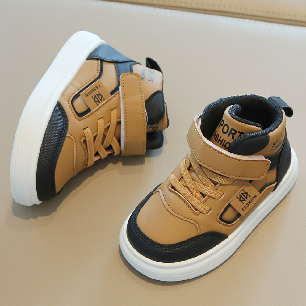 Дитячі високі кросівки HZY992 світло-коричневого кольору для хлопчика та дівчинки весна-осінь з білою підошвою Дитячі високі кросівки HZY992 світло-коричневого кольору для хлопчика та дівчинки весна-осінь з білою підошвою