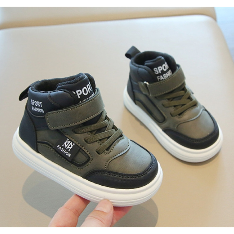 Дитячі кросівки хайтопи HZY992 хакі для хлопчика весна-осінь з білою підошвою Дитячі кросівки хайтопи HZY992 хакі для хлопчика весна-осінь з білою підошвою
