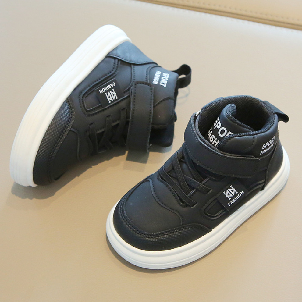 Дитячі кросівки хайтопи HZY992 чорні для хлопчика та дівчинки весна-осінь з білою підошвою Дитячі кросівки хайтопи HZY992 чорні для хлопчика та дівчинки весна-осінь з білою підошвою