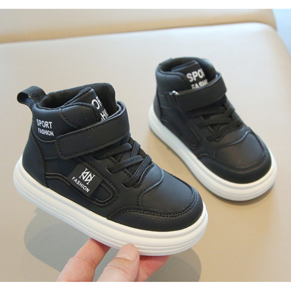 Дитячі кросівки хайтопи HZY992 чорні для хлопчика та дівчинки весна-осінь з білою підошвою Дитячі кросівки хайтопи HZY992 чорні для хлопчика та дівчинки весна-осінь з білою підошвою