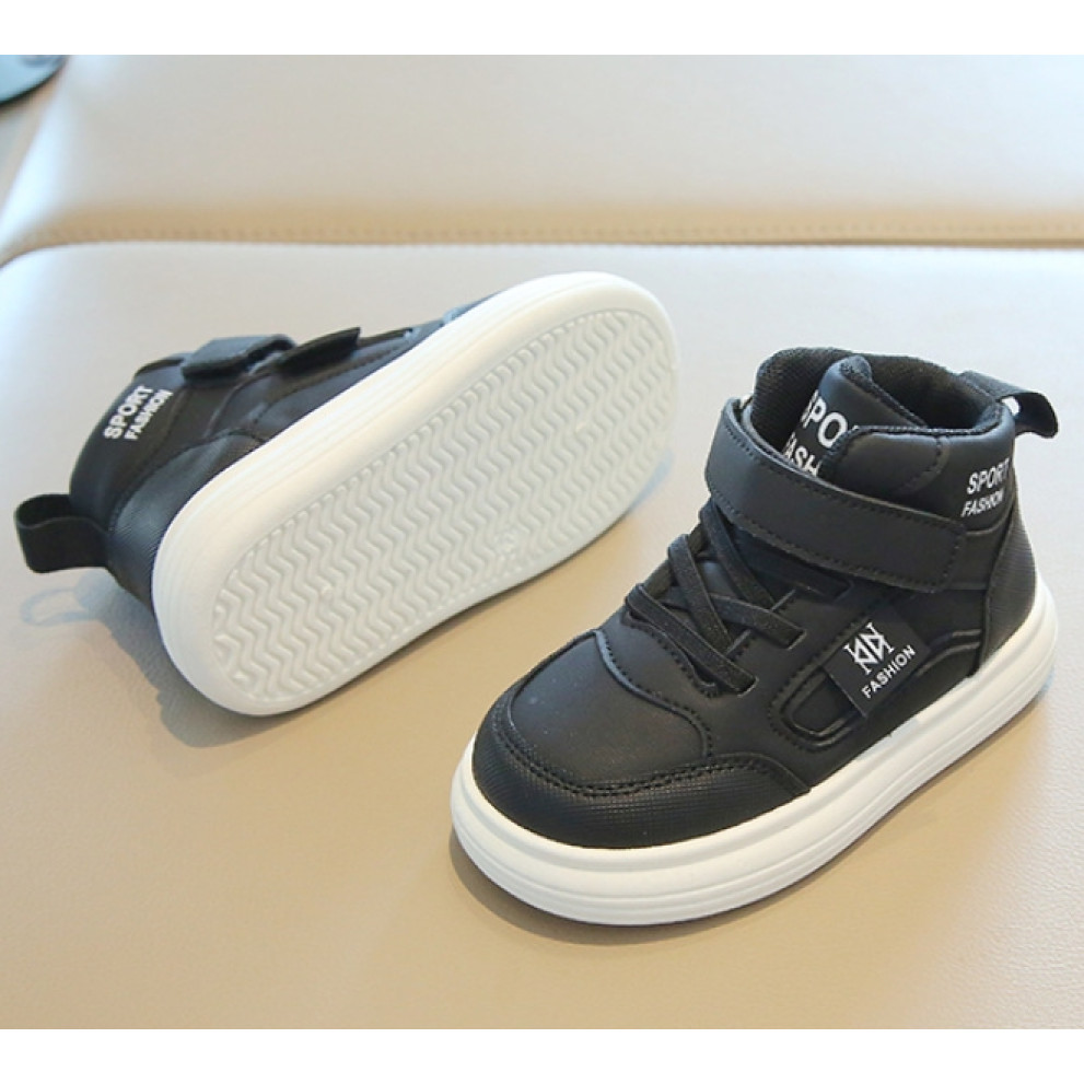 Дитячі кросівки хайтопи HZY992 чорні для хлопчика та дівчинки весна-осінь з білою підошвою Дитячі кросівки хайтопи HZY992 чорні для хлопчика та дівчинки весна-осінь з білою підошвою