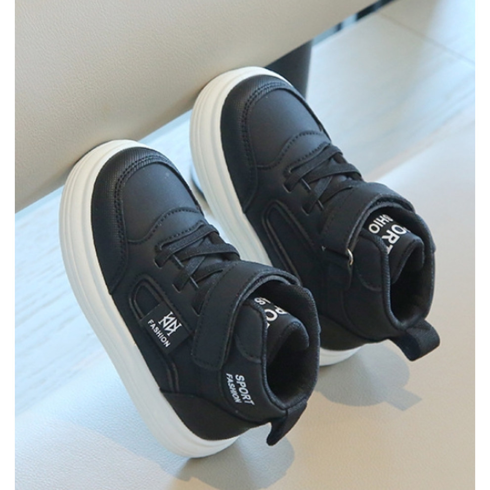 Дитячі кросівки хайтопи HZY992 чорні для хлопчика та дівчинки весна-осінь з білою підошвою Дитячі кросівки хайтопи HZY992 чорні для хлопчика та дівчинки весна-осінь з білою підошвою