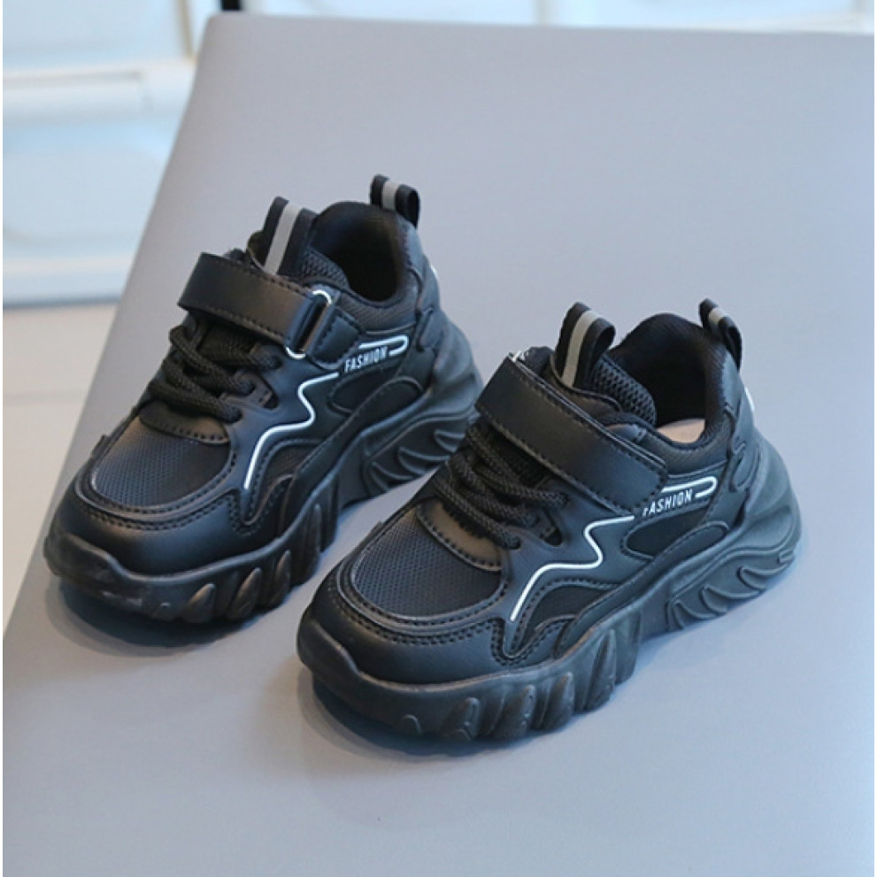 Дитячі кросівки HTH-775 чорного кольору для хлопчиків та дівчаток весна-осінь з масивною підошвою Дитячі кросівки HTH-775 чорного кольору для хлопчиків та дівчаток весна-осінь з масивною підошвою