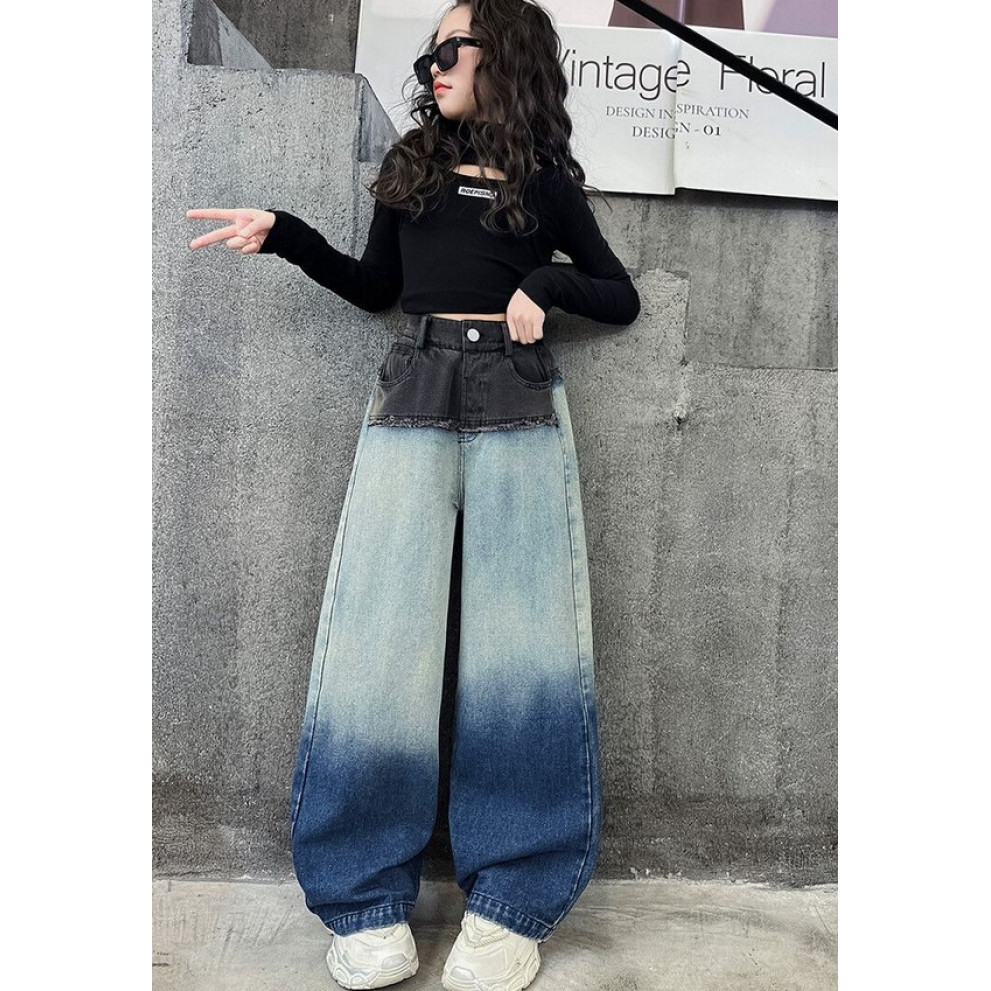 Стильні джинси для дівчинки чорний верх колір синій 10909