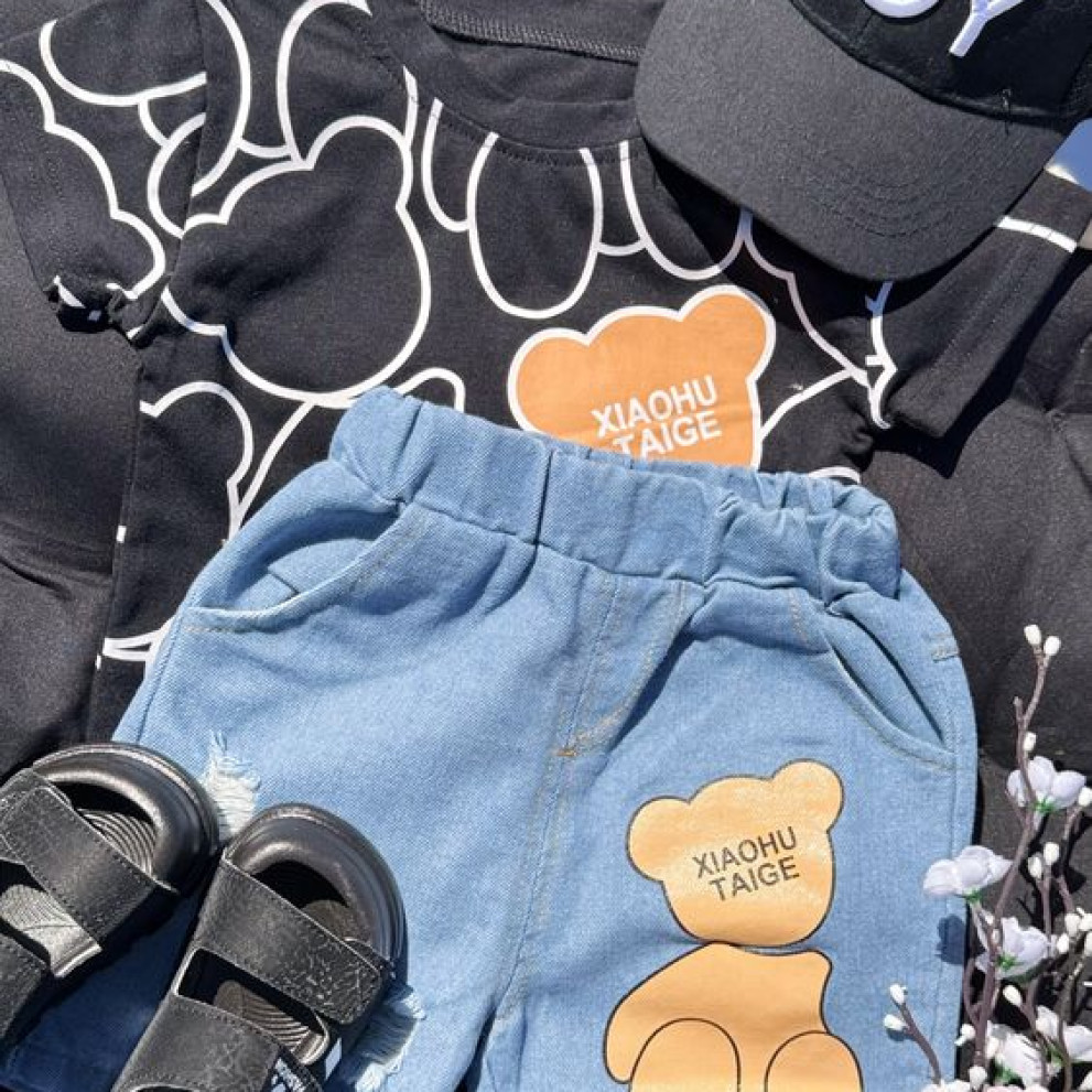 Костюм на лето мальчику XIAOHU TAIGE черная футболка 10477