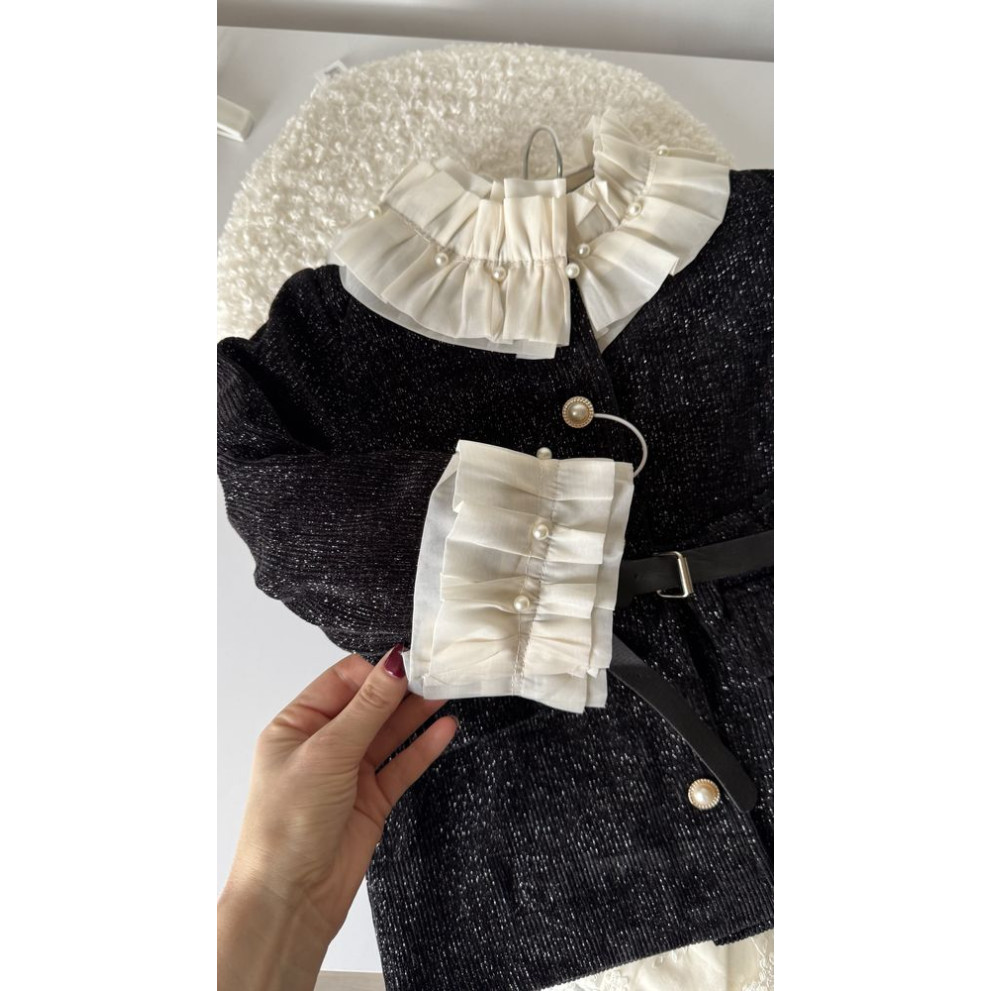 Пальто для дівчинки трикотажне з люрексом колір чорний 10682