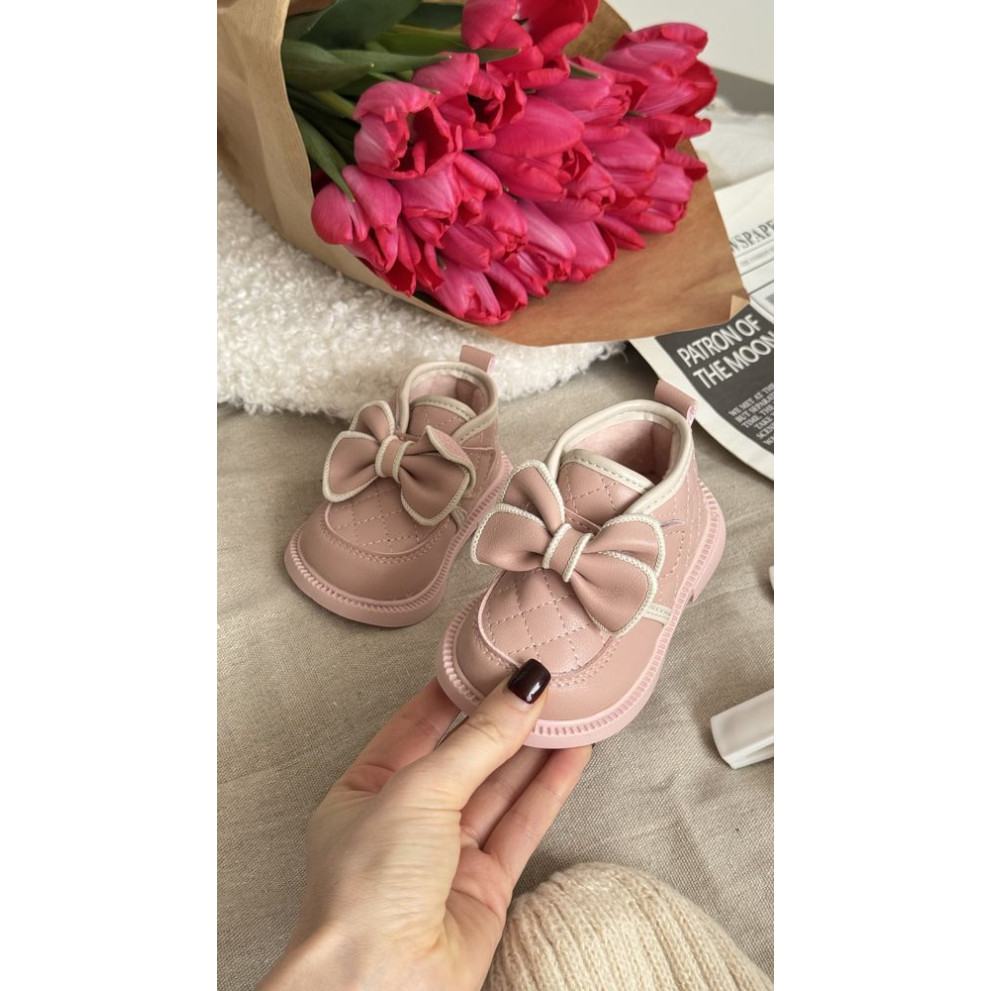 Демісезонні черевички для дівчинки стильні з бантиком колір рожевий 10717