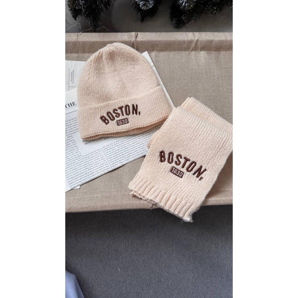 Комплект дитячий шапка і шарф Boston колір молочний 10942