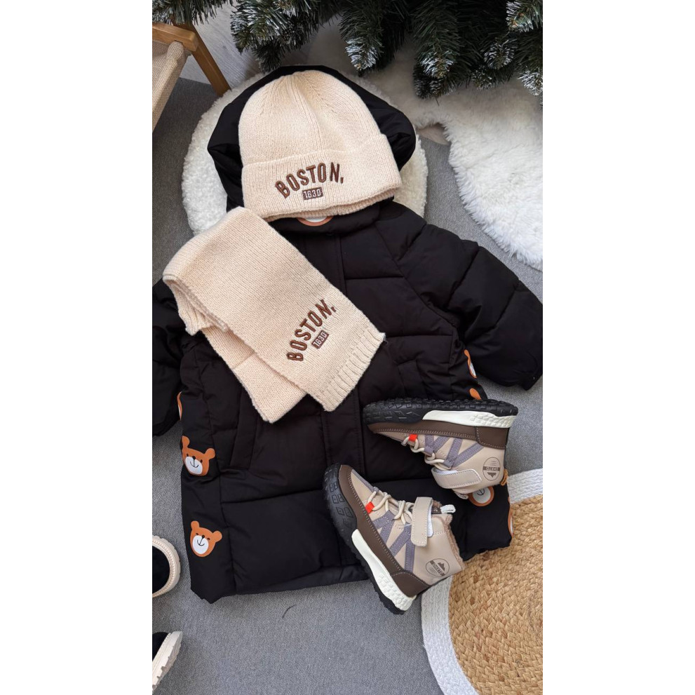 Комплект дитячий шапка і шарф Boston колір молочний 10942