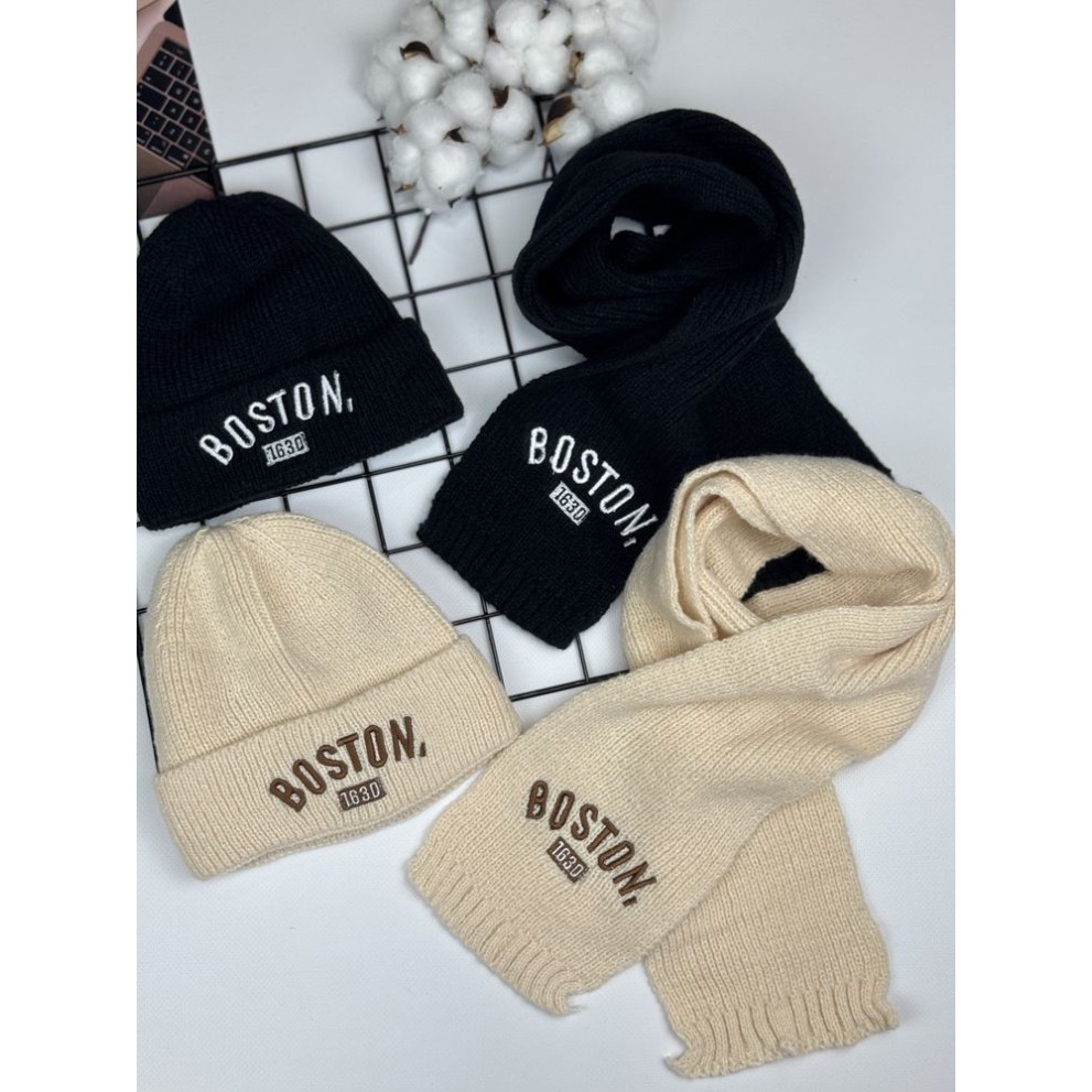 Комплект дитячий шапка і шарф Boston колір молочний 10942