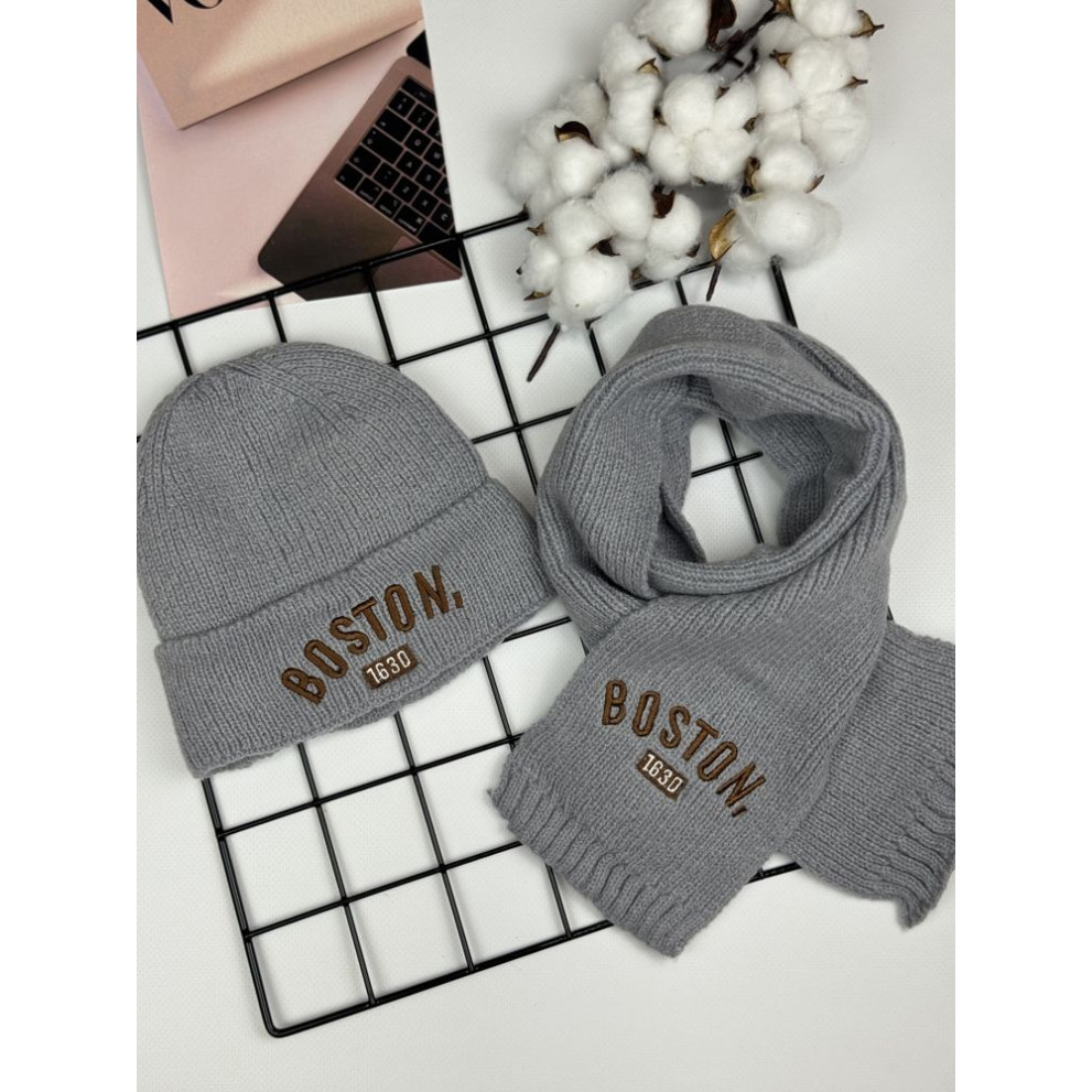 Комплект дитячий шапка і шарф Boston колір сірий 10945