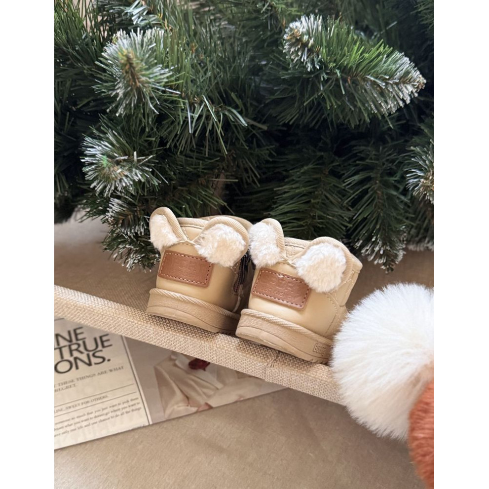 Зимові дитячі черевички з милими вушкам колір темний бежевий 10960