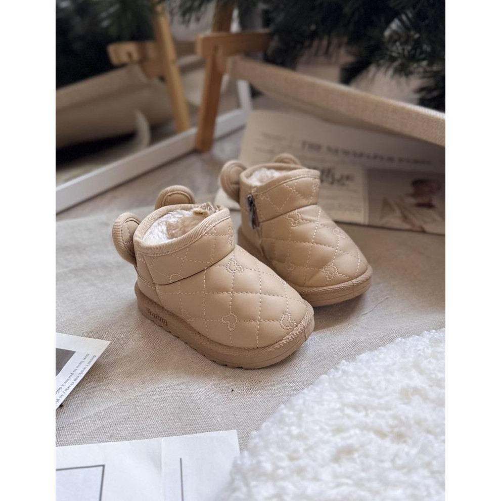 Зимові дитячі черевички з милими вушкам колір темний бежевий 10960