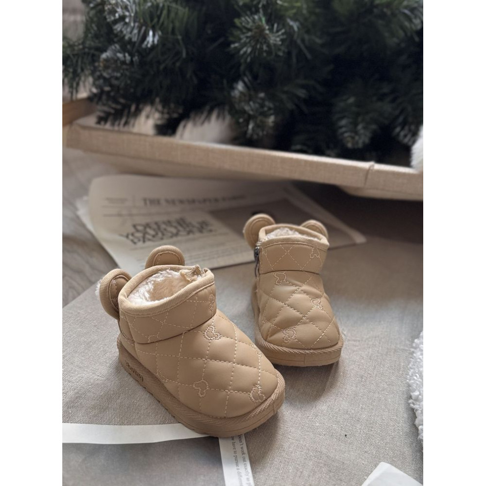 Зимові дитячі черевички з милими вушкам колір темний бежевий 10960