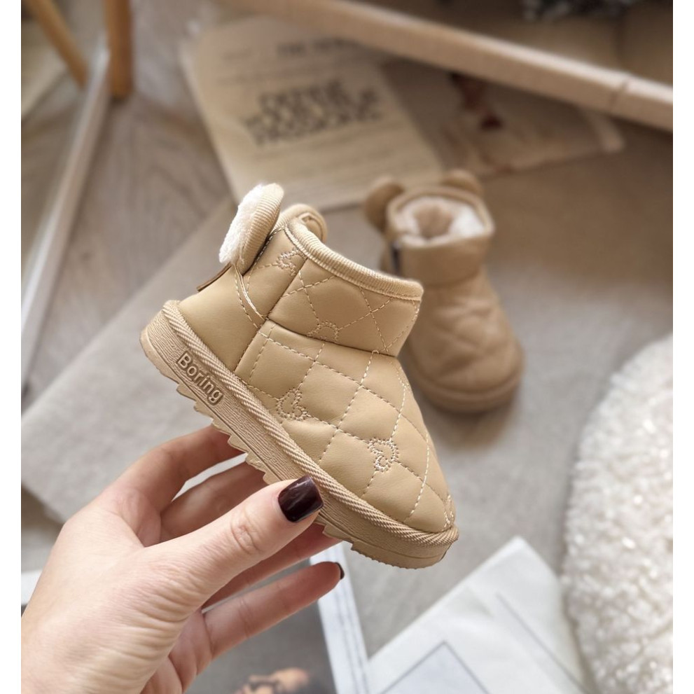 Зимові дитячі черевички з милими вушкам колір темний бежевий 10960