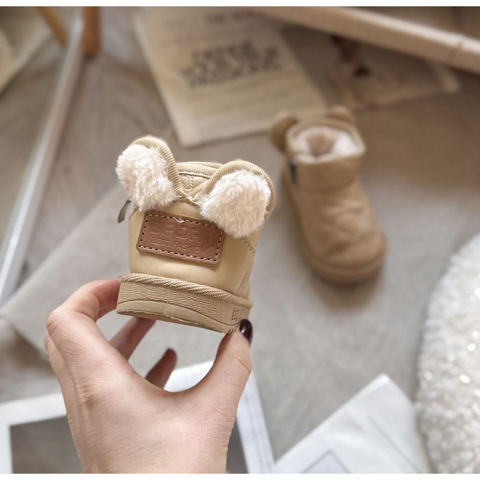 Зимові дитячі черевички з милими вушкам колір темний бежевий 10960