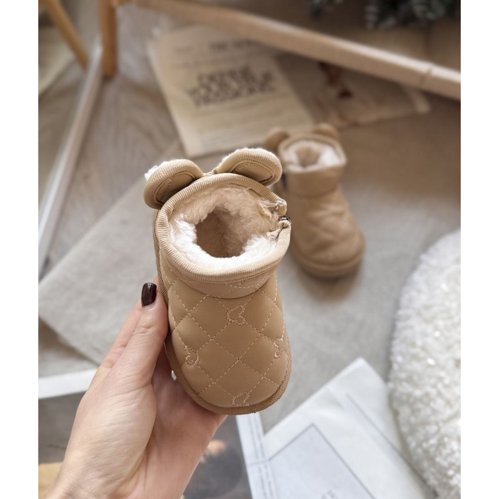 Зимові дитячі черевички з милими вушкам колір темний бежевий 10960