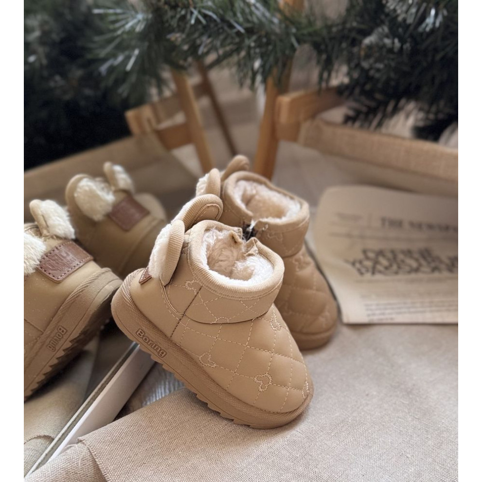 Зимові дитячі черевички з милими вушкам колір темний бежевий 10960
