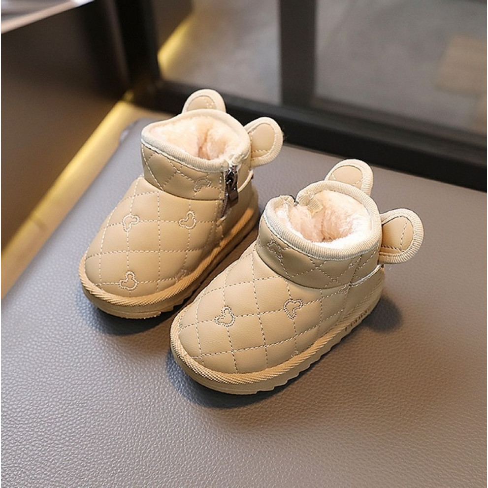 Зимові дитячі черевички з милими вушкам колір темний бежевий 10960
