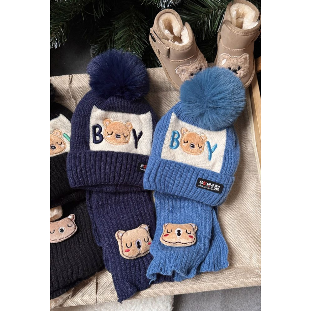 Шапка і шарф комплект зимовий Boy колір блакитний 10967