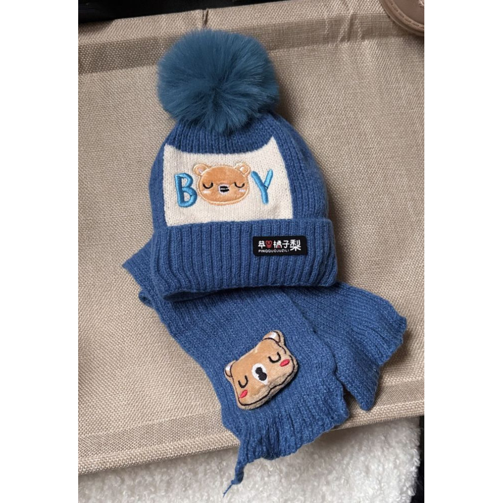 Шапка і шарф комплект зимовий Boy колір блакитний 10967