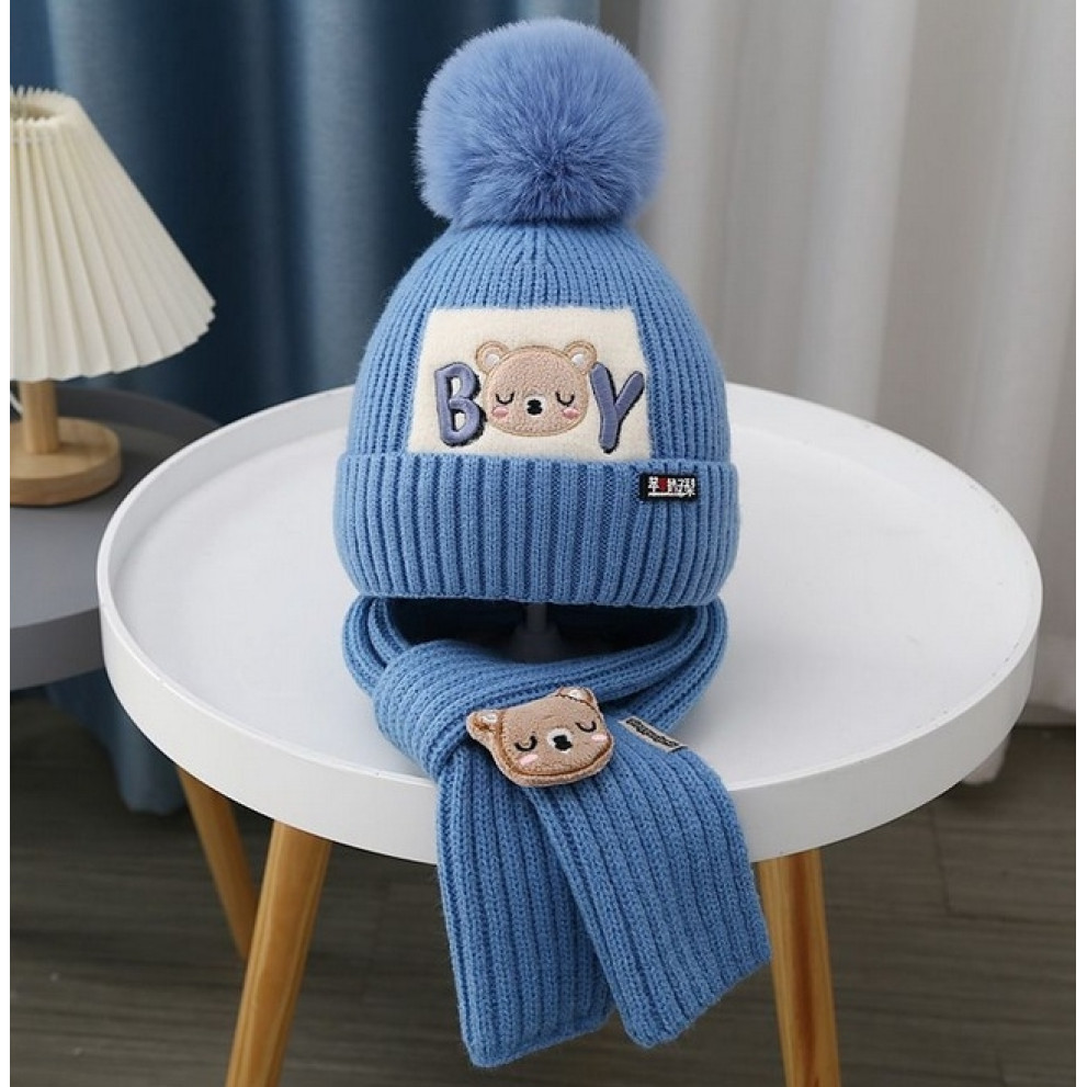 Шапка і шарф комплект зимовий Boy колір блакитний 10967