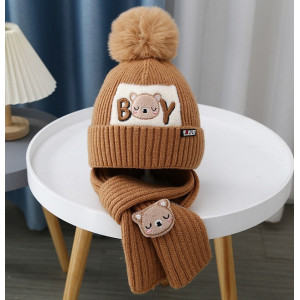 Шапка і шарф комплект зимовий Boy колір коричневий 10969