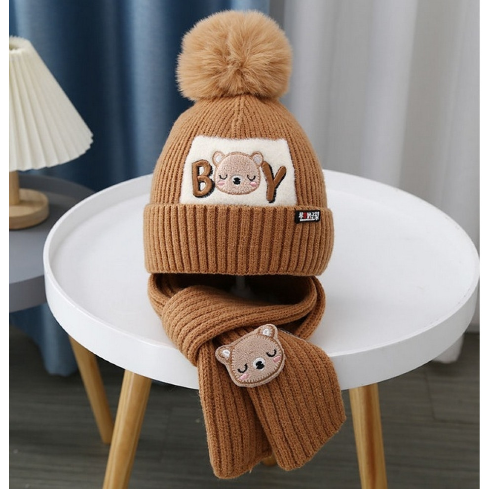 Шапка і шарф комплект зимовий Boy колір коричневий 10969