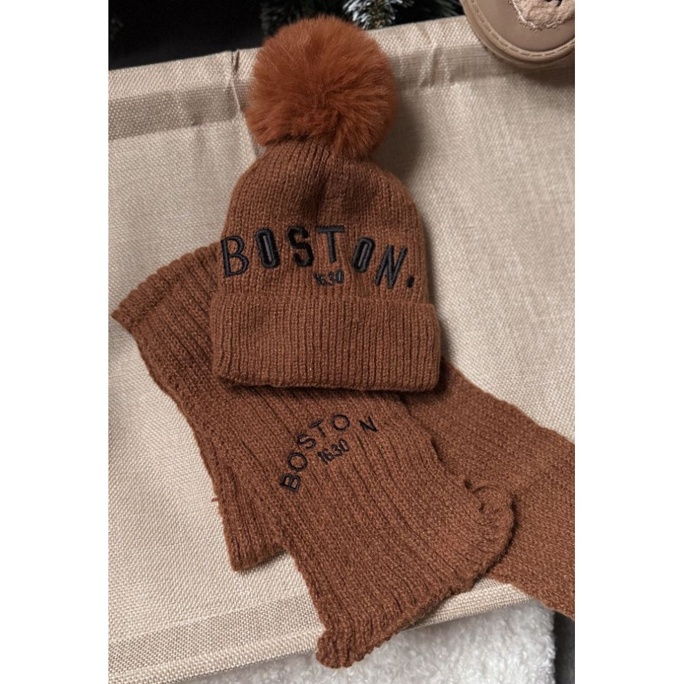Шапка і шарф комплект зимовий Boston колір коричневий 10977