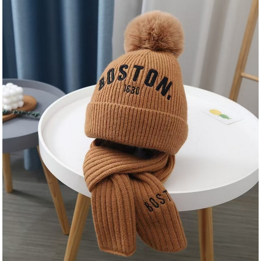 Шапка і шарф комплект зимовий Boston колір коричневий 10977