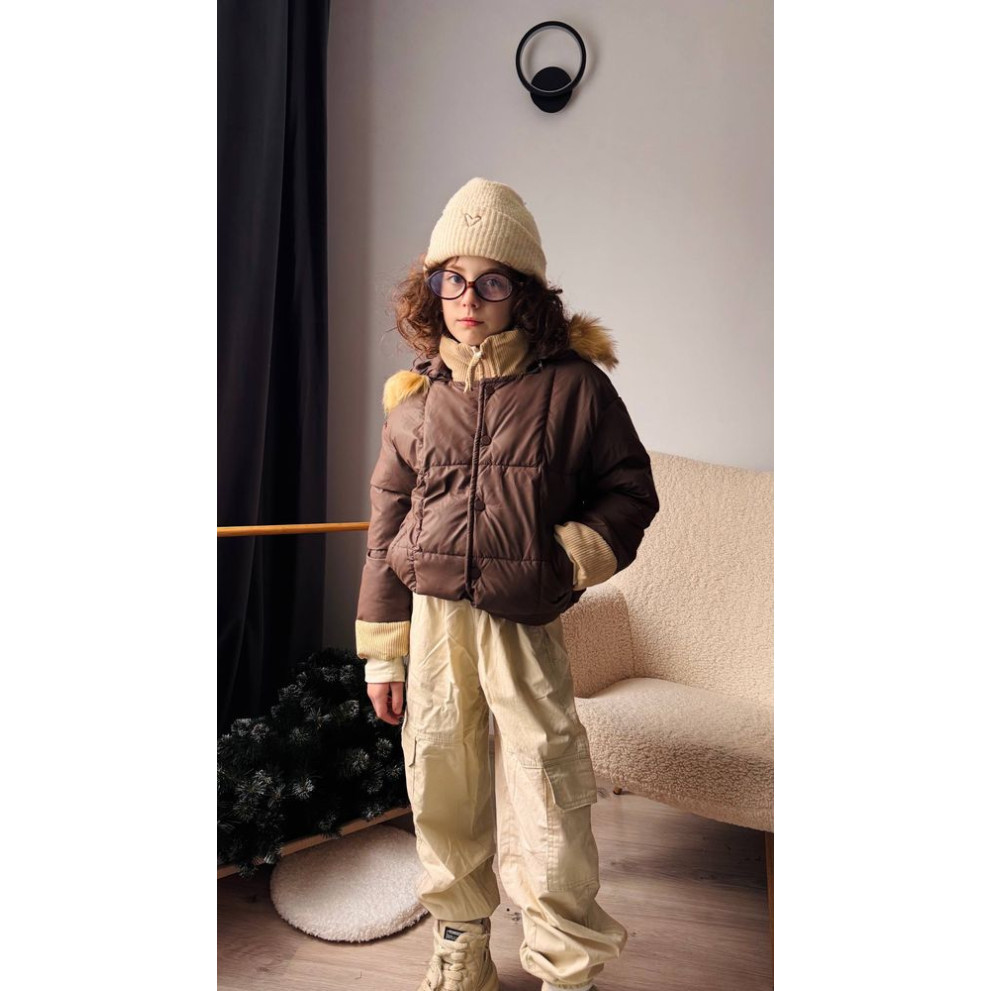 Стильна дитяча куртка для холодної осені та єврозими для хлопчика колір коричневий 10978