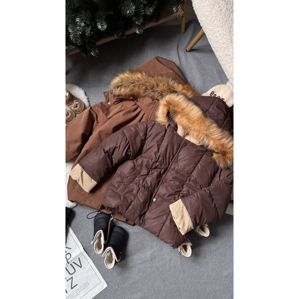 Стильна дитяча куртка для холодної осені та єврозими для хлопчика колір коричневий 10978