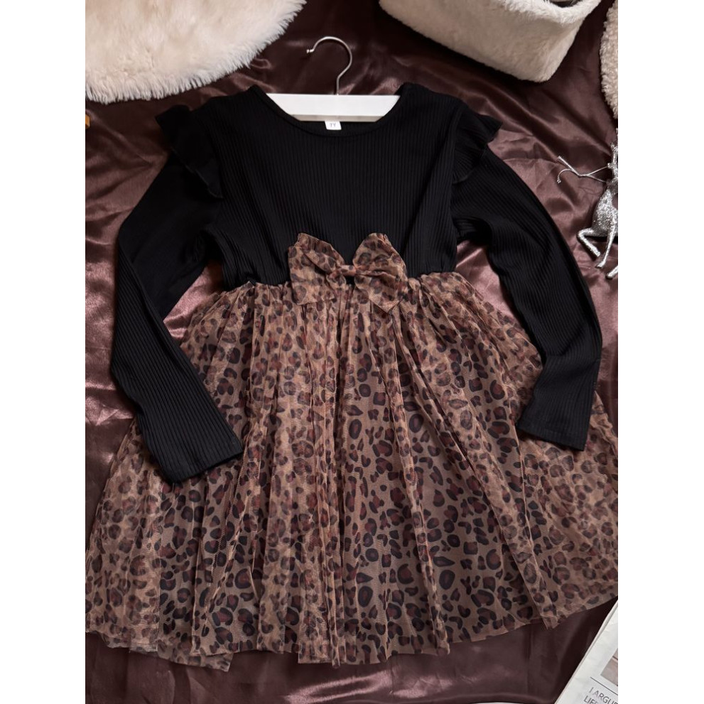 Стильна сукня для дівчинки чорний верх леопардовий низ 10979
