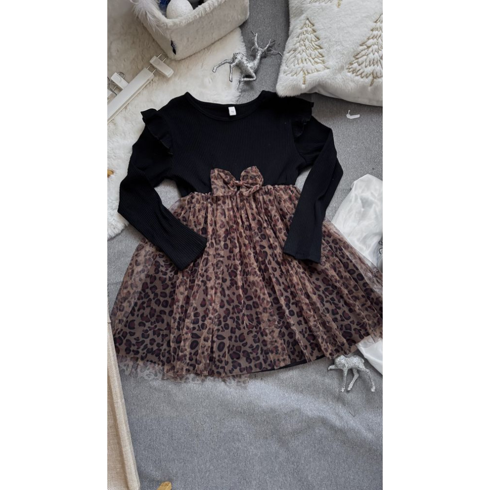 Стильна сукня для дівчинки чорний верх леопардовий низ 10979
