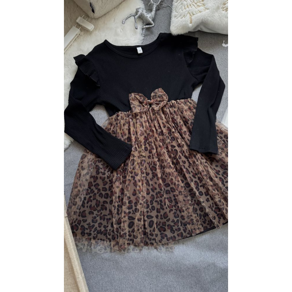 Стильна сукня для дівчинки чорний верх леопардовий низ 10979