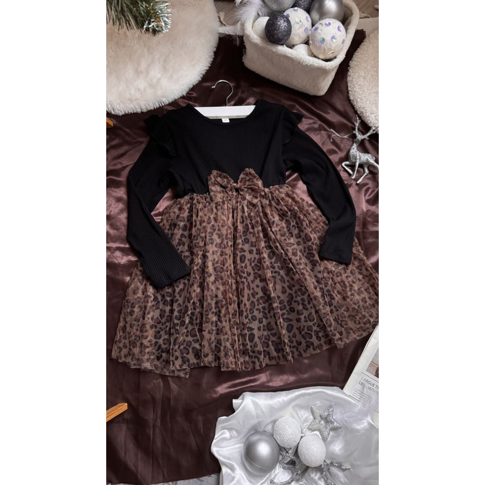 Стильна сукня для дівчинки чорний верх леопардовий низ 10979