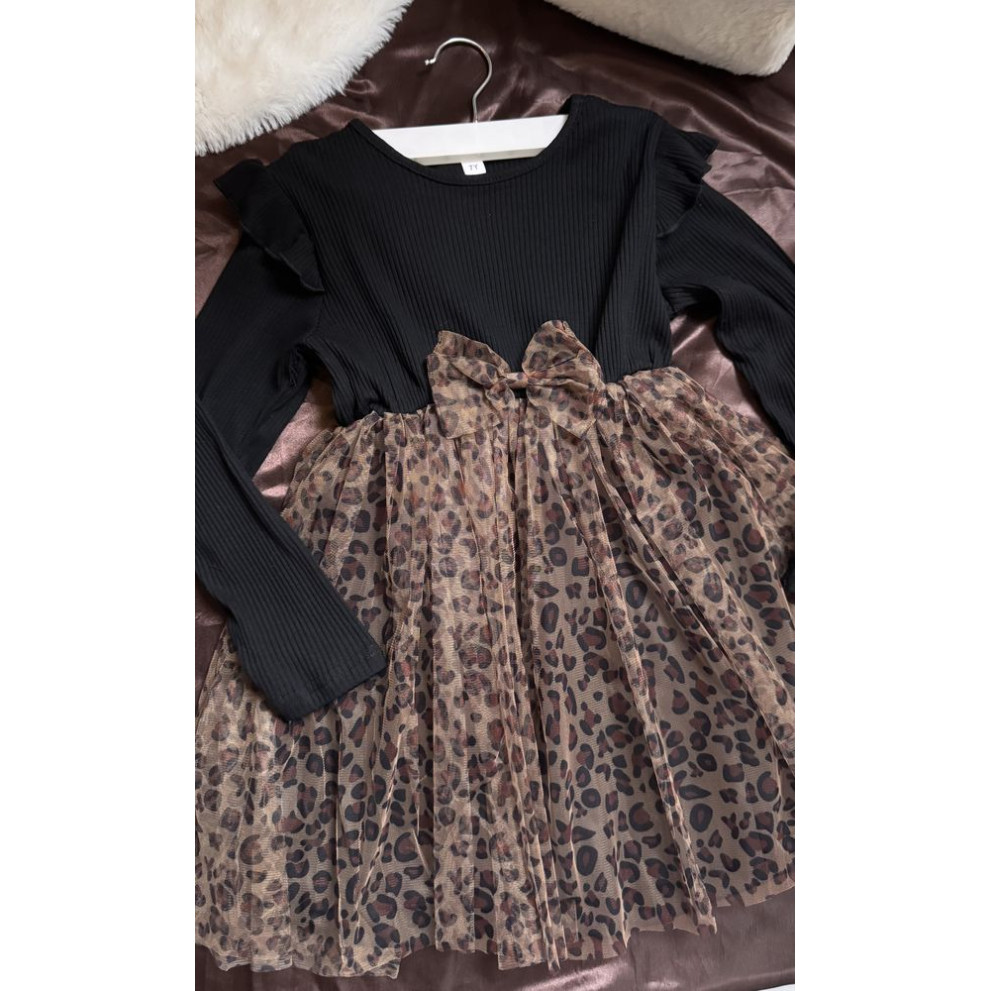 Стильна сукня для дівчинки чорний верх леопардовий низ 10979