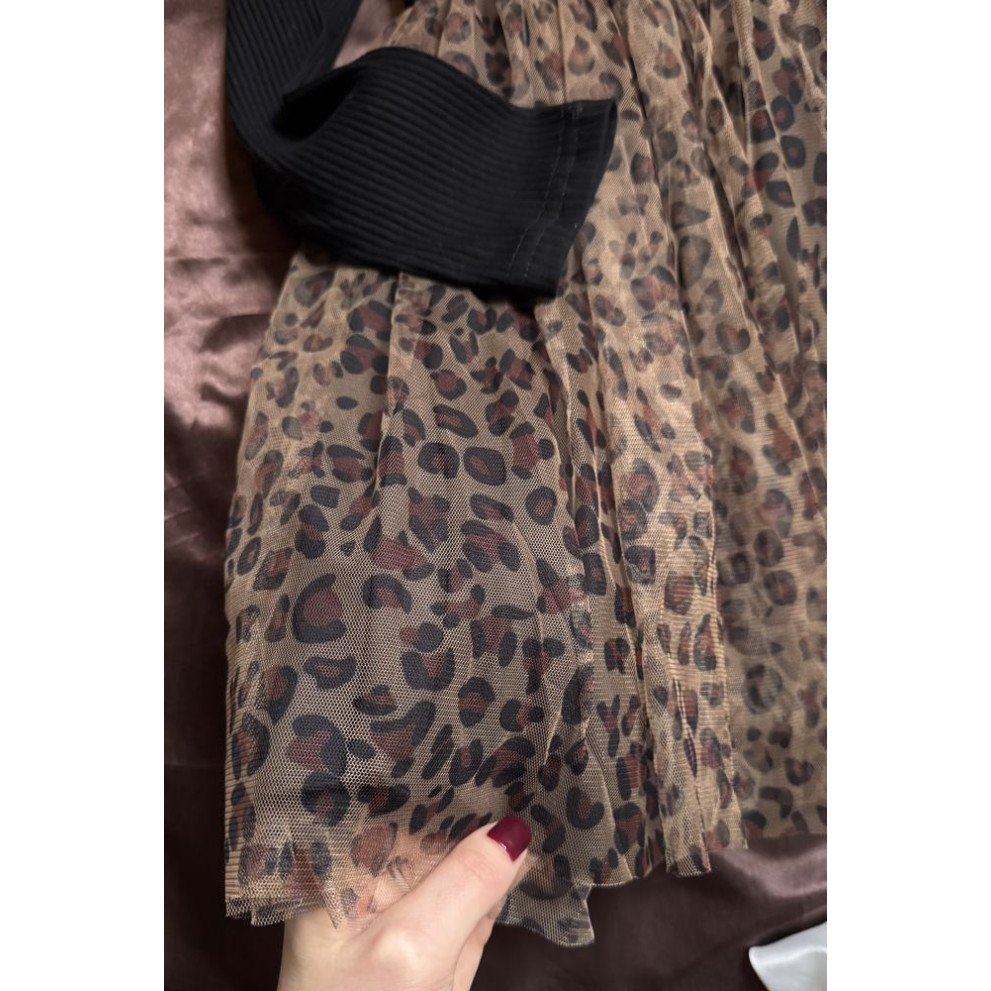 Стильна сукня для дівчинки чорний верх леопардовий низ 10979