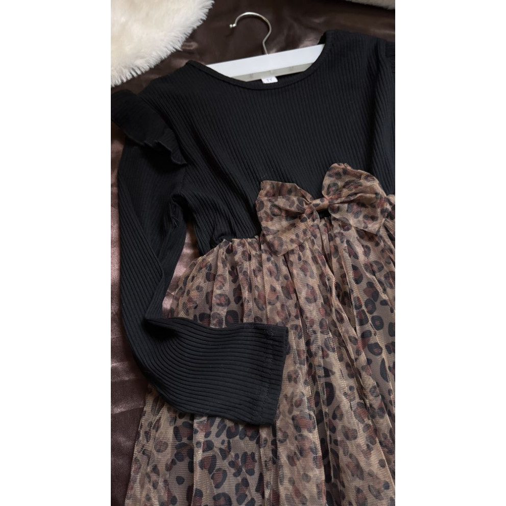 Стильна сукня для дівчинки чорний верх леопардовий низ 10979