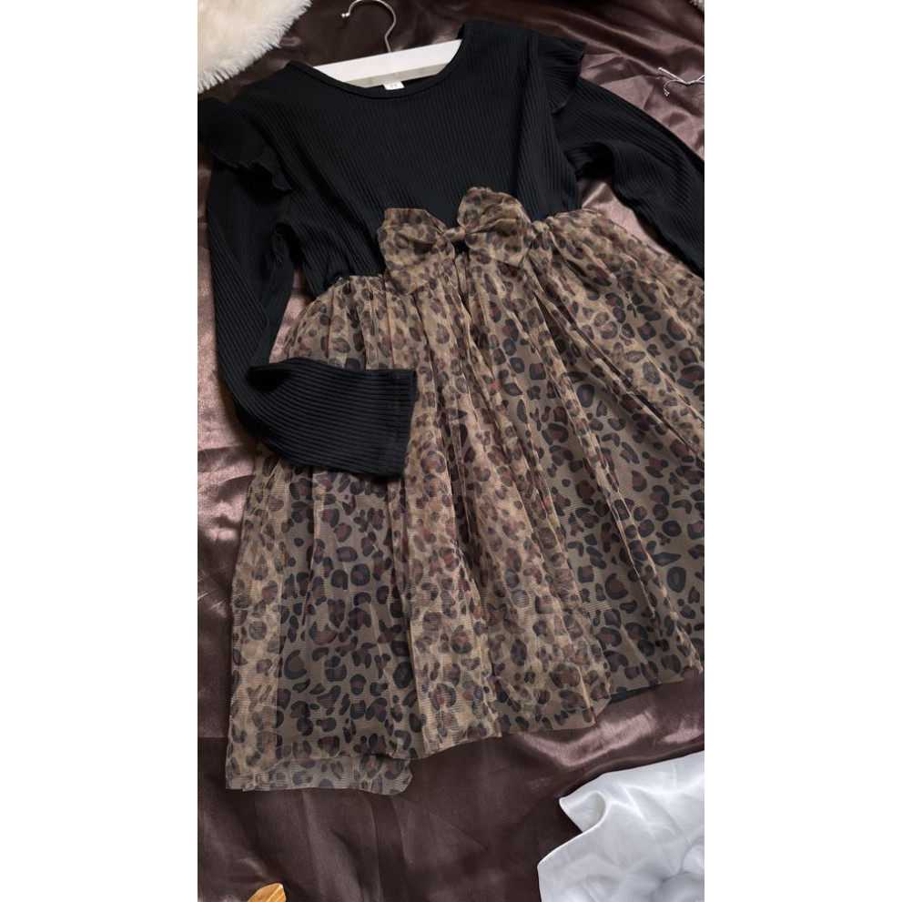 Стильна сукня для дівчинки чорний верх леопардовий низ 10979