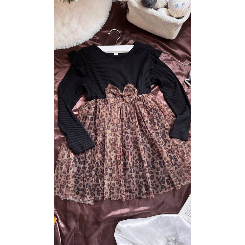 Стильна сукня для дівчинки чорний верх леопардовий низ 10979