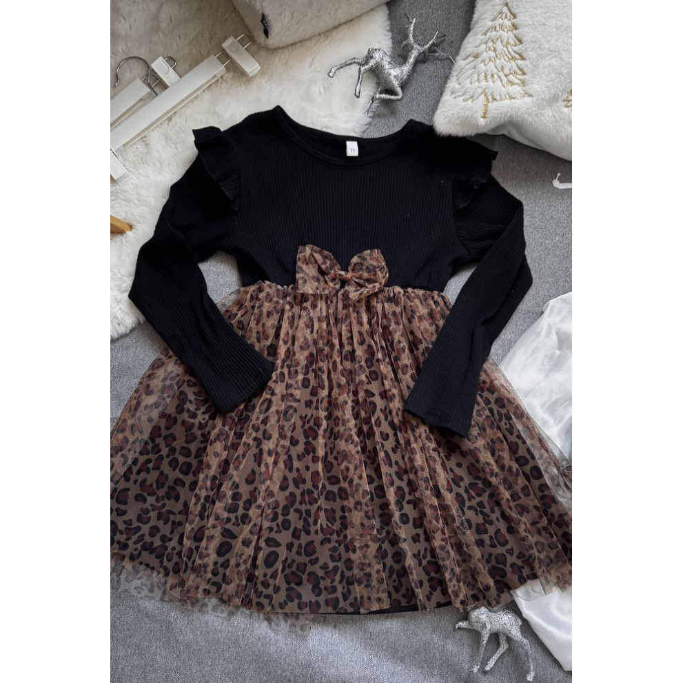 Стильна сукня для дівчинки чорний верх леопардовий низ 10979