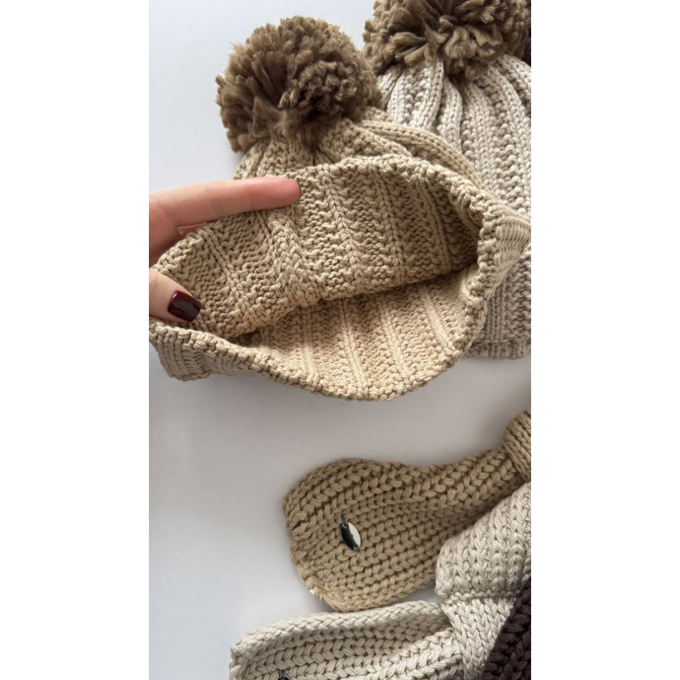 Шапка і шарфик комплект на весну колір беж 11004