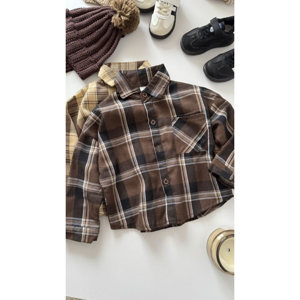 Сорочка хлопчику в клітинку колір коричневий 11012