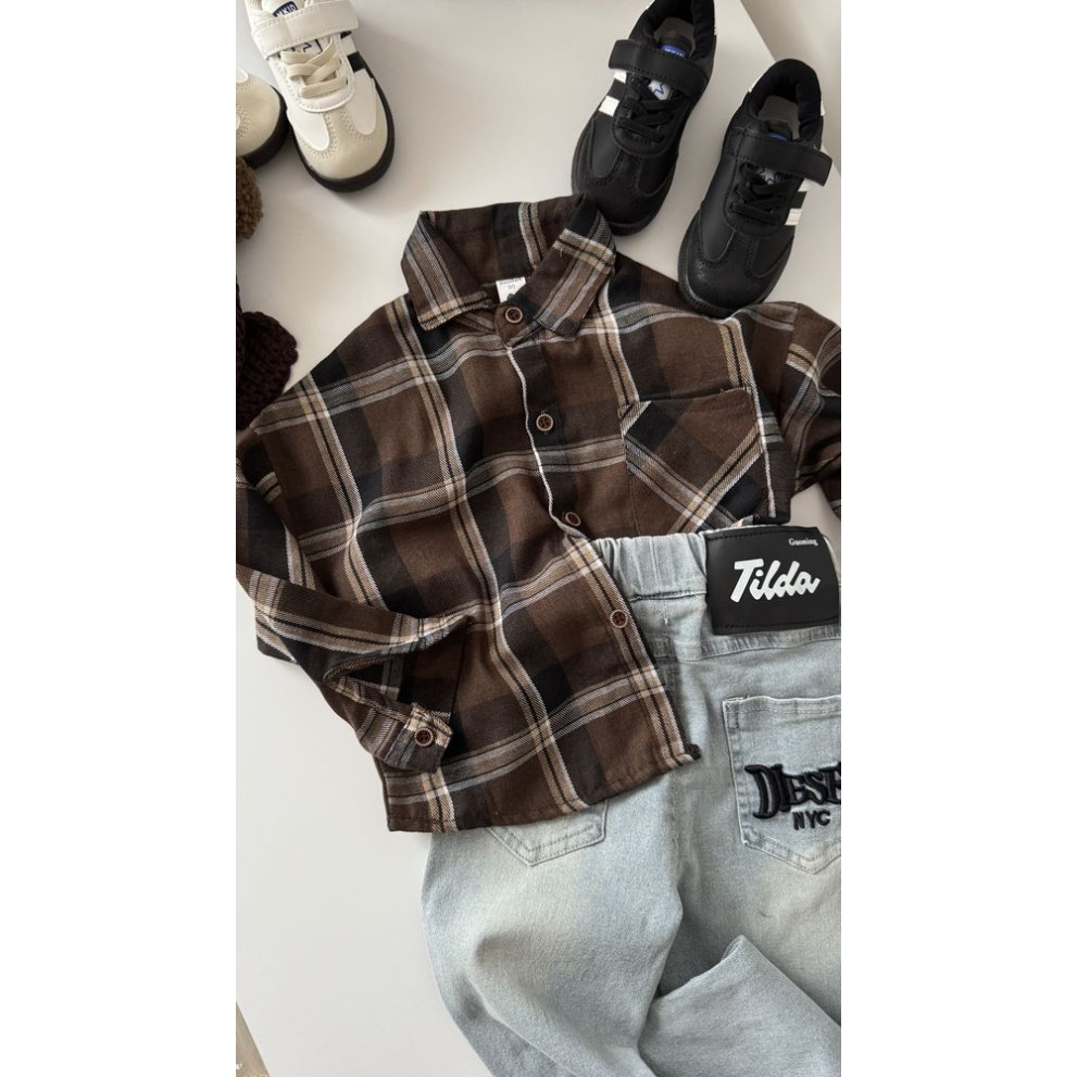 Сорочка хлопчику в клітинку колір коричневий 11012