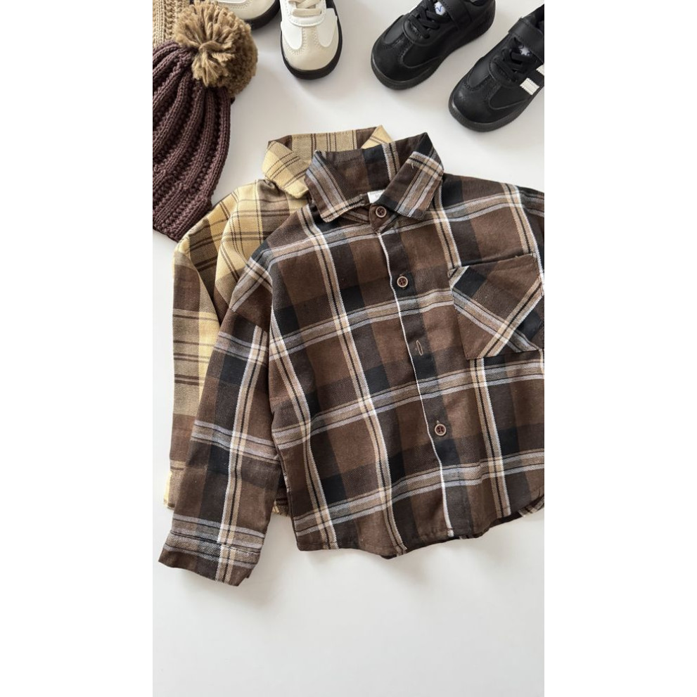 Сорочка хлопчику в клітинку колір коричневий 11012